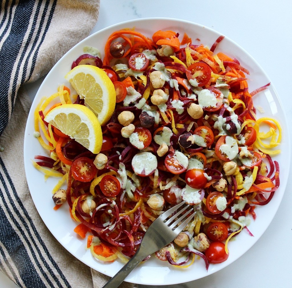 Spiralized Carrot Salad & Herby Tahini&nbsp;Dressing